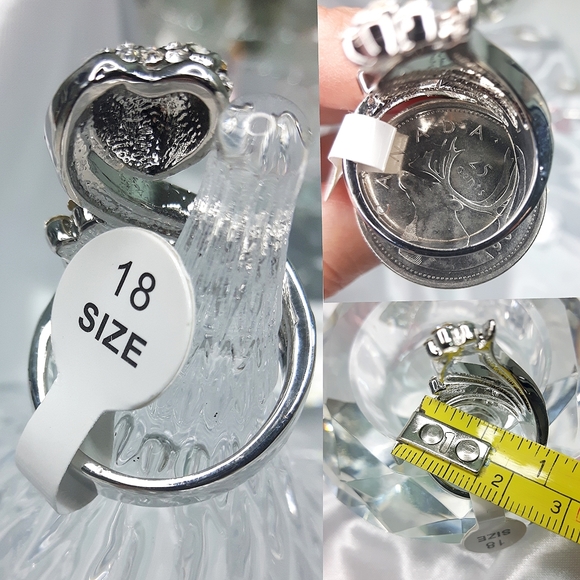 🆕️ Heart Crystal Rhinestones💖Fashion Silver Tone Ring - Picture 5 of 7